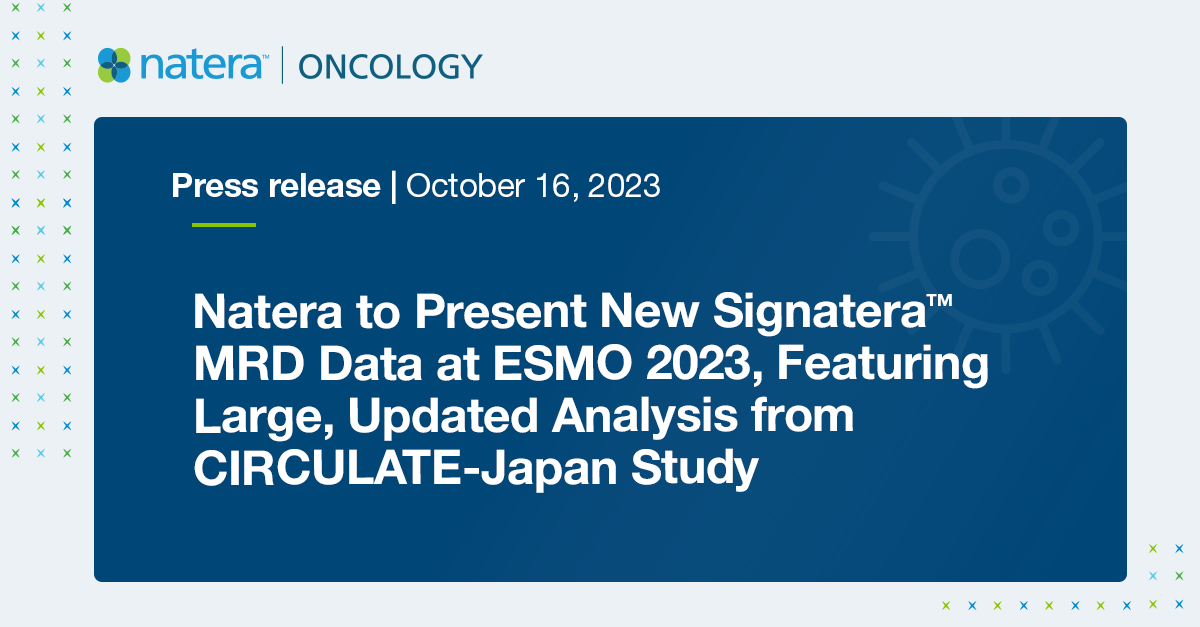 Natera to Present New Signatera™ MRD Data at ESMO 2023, Featuring Large